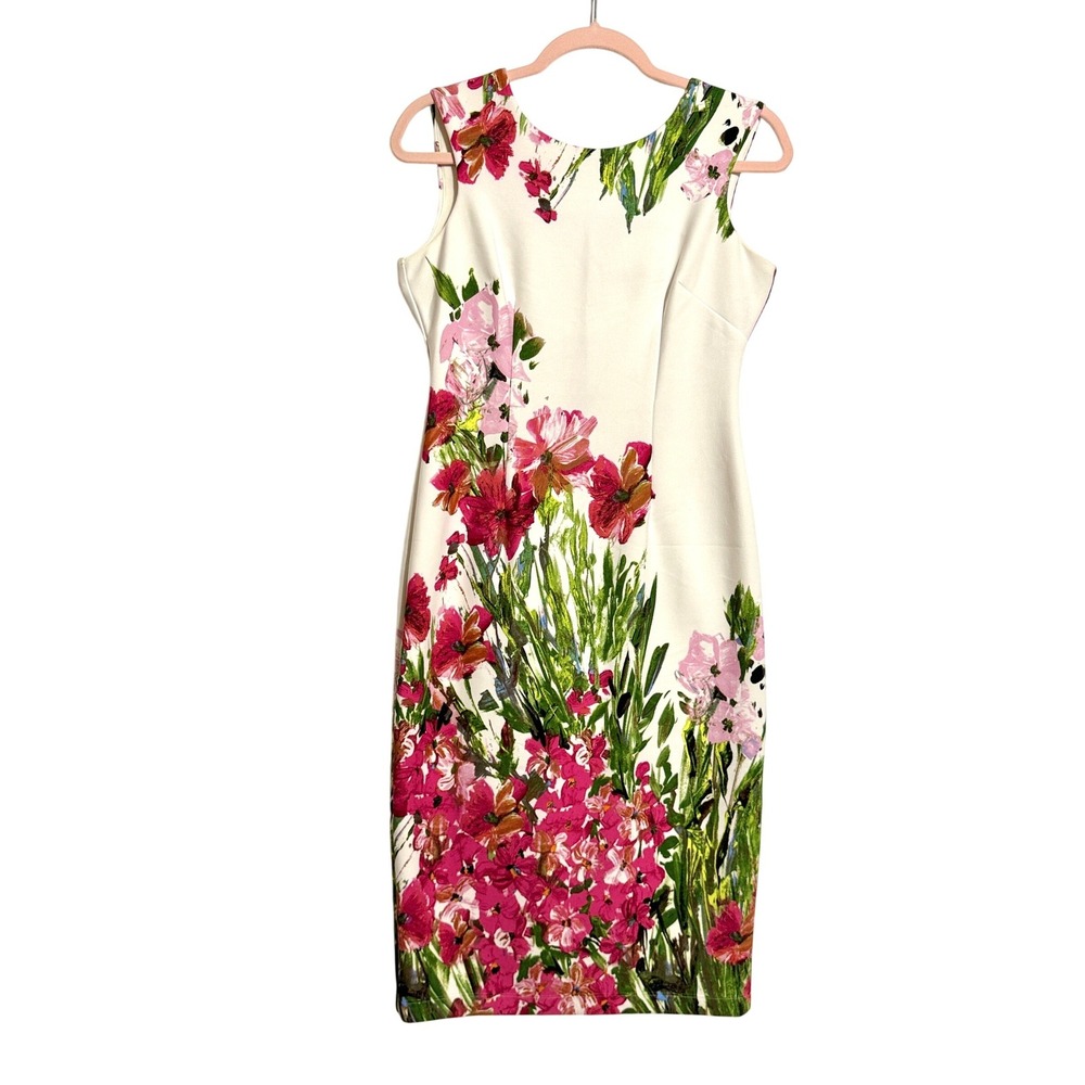 Danny and Nicole Pink Floral Sleeveless Sheath Dress White Size 4 Knee Length